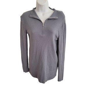 Lafayette 148 S Gray‎ Pullover Wool Sweater Quarter Zip Stretchy Tight Thin Knit